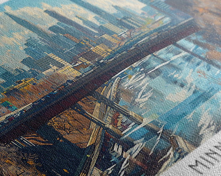 Minneapolis Minnesota Panoramic Framed Canvas Print, Stunning Watercolor City Art, Office Wall Decor, Travel Poster, Living Room Decor