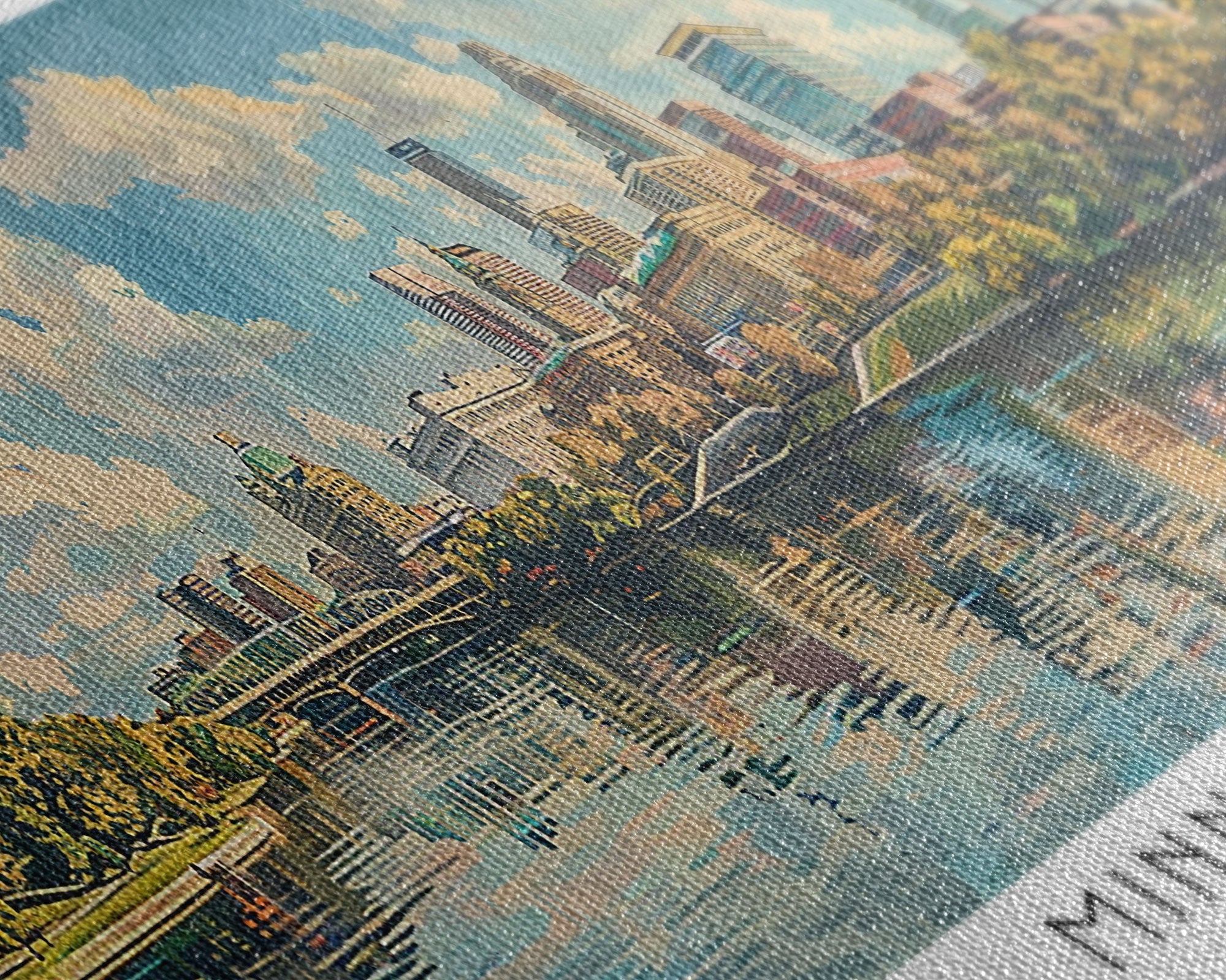 Minneapolis Minnesota Panoramic Framed Canvas Print, Watercolor Painting, Office Wall Art, Travel Poster, Home Decor, City Art
