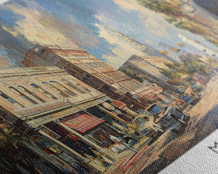 Mobile Alabama Panoramic Framed Canvas Print, Stunning Watercolor Painting, Office Wall Art, Travel Poster, Home Decor, City Art