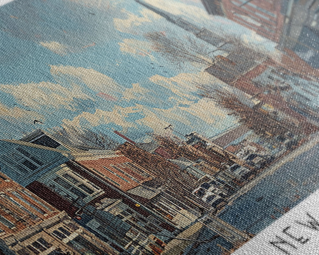 New Bedford Massachusetts Panoramic Framed Canvas Print, Stunning Watercolor Cityscape, Office Wall Art, Travel Poster, Home Decor