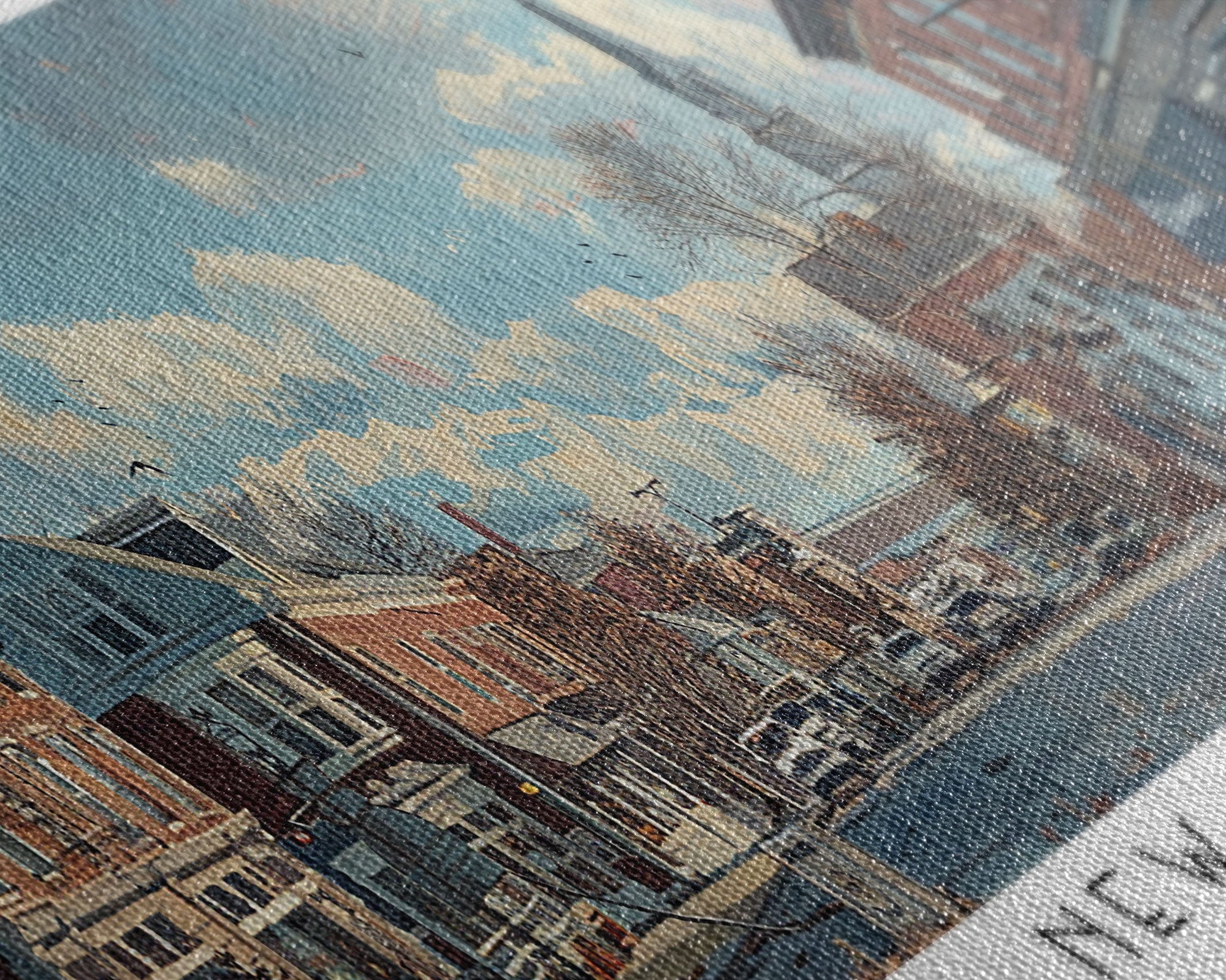 New Bedford Massachusetts Panoramic Framed Canvas Print, Stunning Watercolor Cityscape, Office Wall Art, Travel Poster, Home Decor