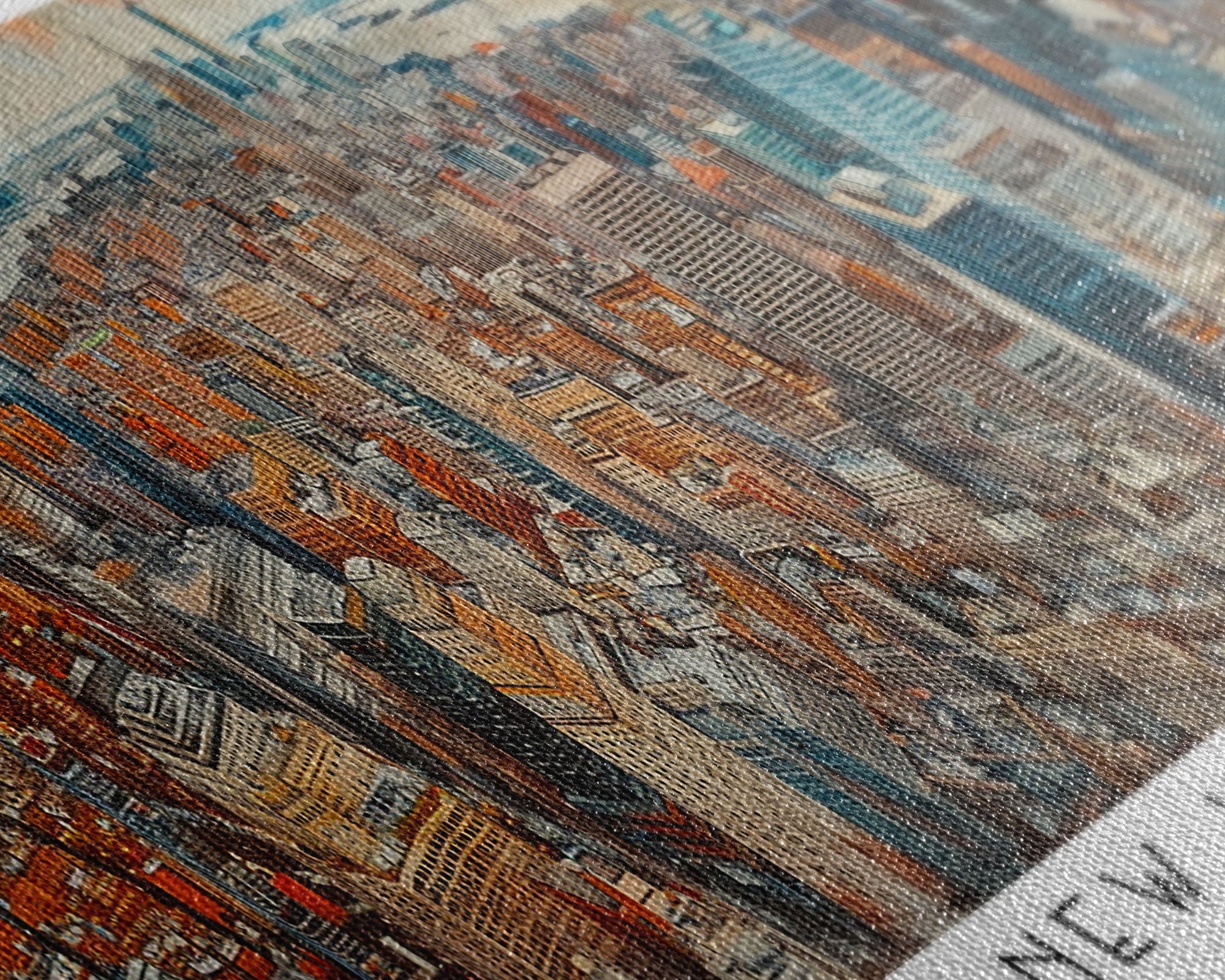 New York New York Panoramic Framed Canvas Print, Watercolor Painting of Cityscape, Home Decor, Travel Poster, Gift Idea for Urban Art Lovers