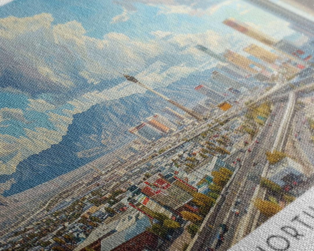 North Las Vegas Nevada Panoramic Framed Canvas Print, Cityscape Watercolor Painting, Travel Poster, Modern Home Decor, Unique Gift Idea