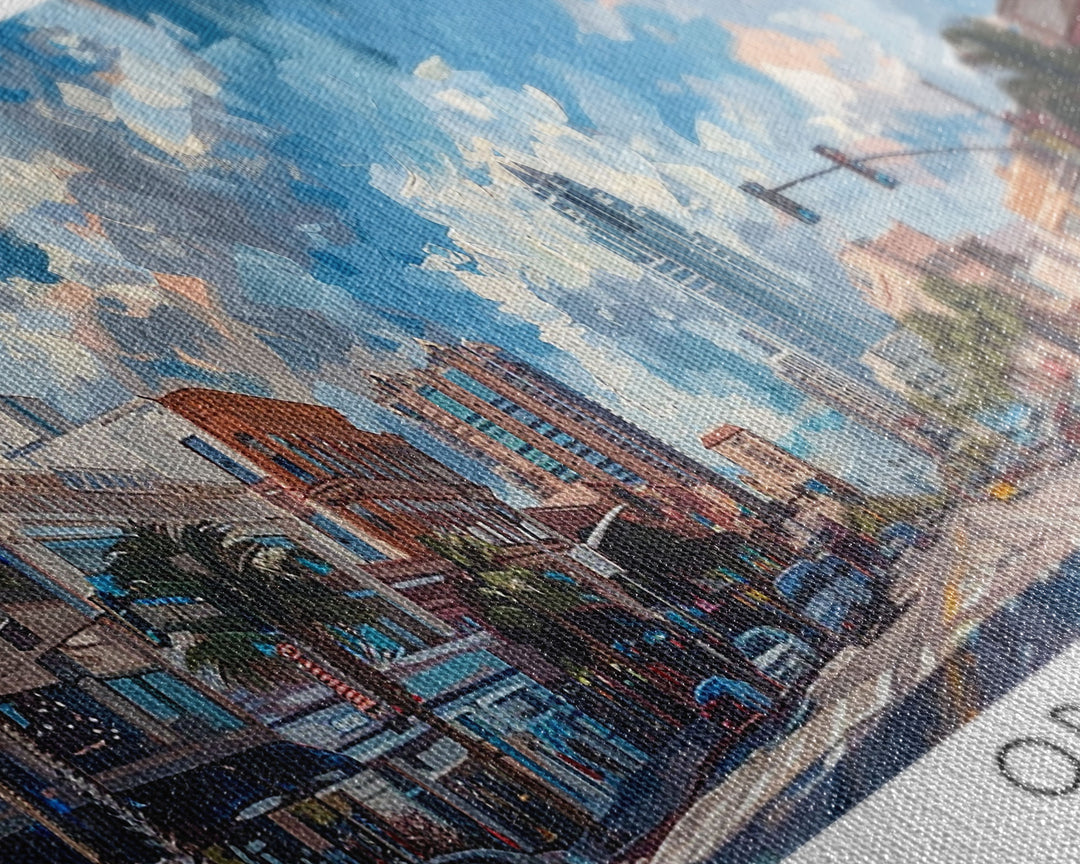 Orlando Florida Panoramic Painting, Framed Canvas Print, Beautiful Cityscape Watercolor Art, Travel Poster, Home Decor, Unique Gift Idea