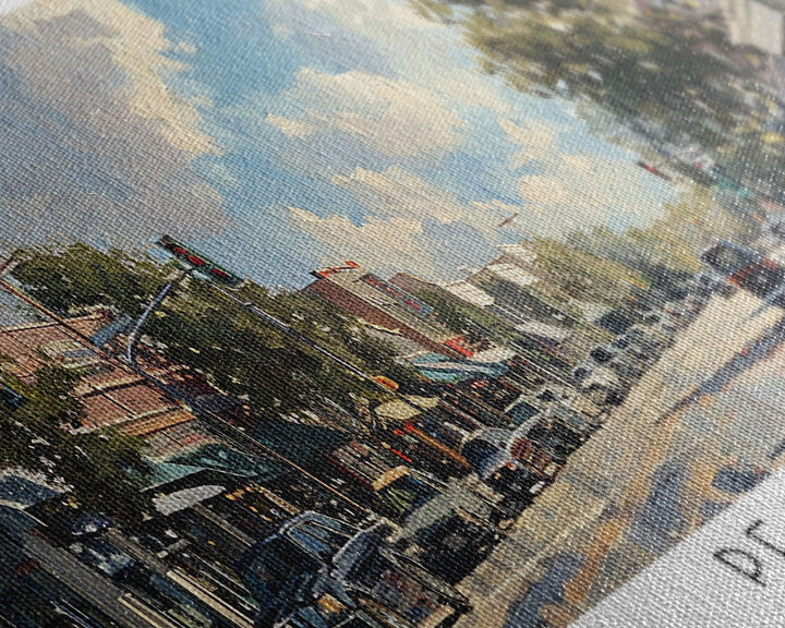 Pearland Texas Panoramic Framed Canvas Print, Cityscape Watercolor Painting, Travel Poster for Home Decor, Urban Art, Unique Gift Idea