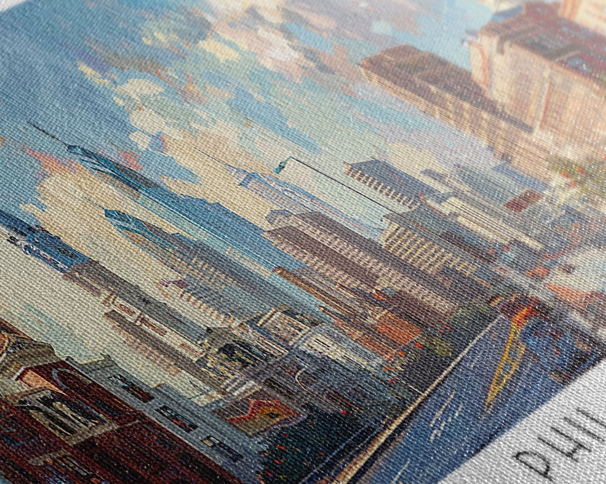 Philadelphia Pennsylvania Panoramic Painting, Framed Canvas Print, Stunning Cityscape Watercolor Art, Travel Poster, Modern Home Decor
