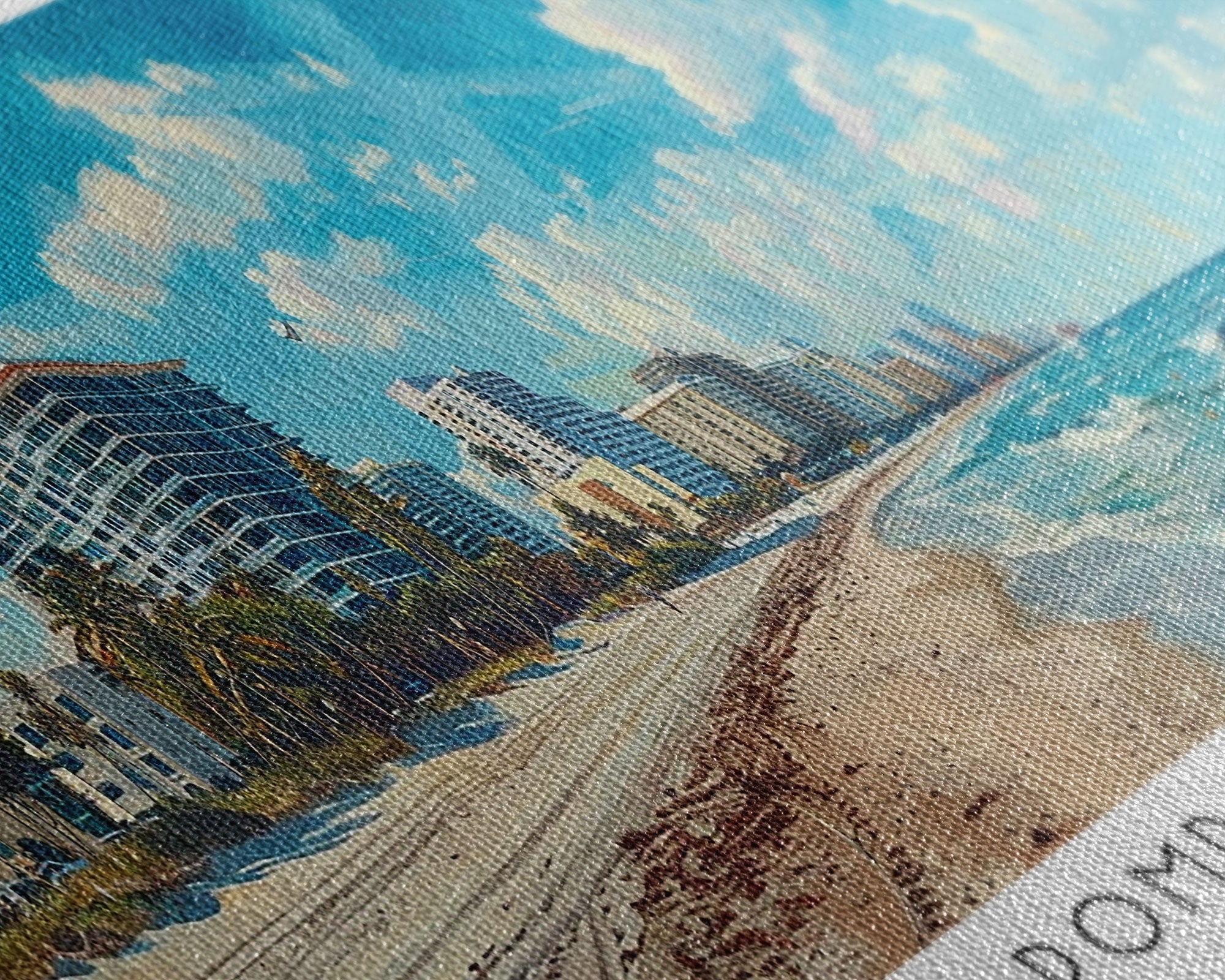 Pompano Beach Florida Panoramic Framed Canvas Print, Watercolor Cityscape Art, Travel Poster, Home Decor, Urban Gift Idea, Living Room Art