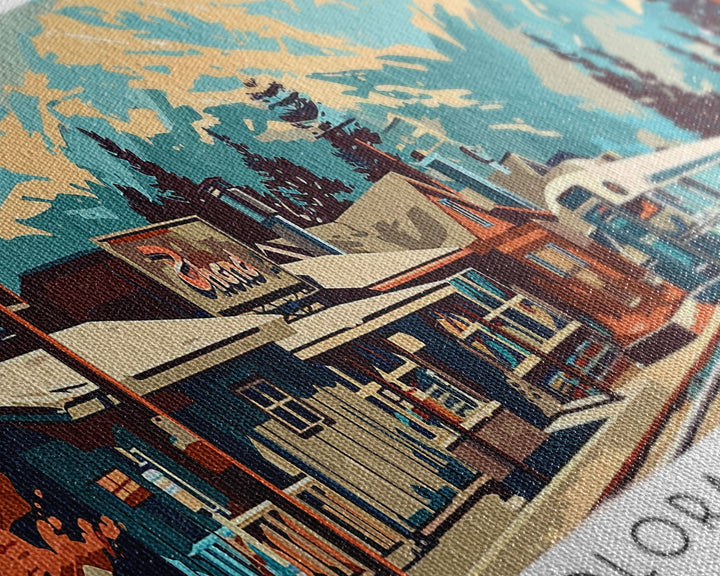 Colorado Springs Colorado Panoramic Painting, Mid Century Modern Framed Canvas Print, Retro Pop Art Travel Poster, Wall Decor, Gift Idea, Home Decor