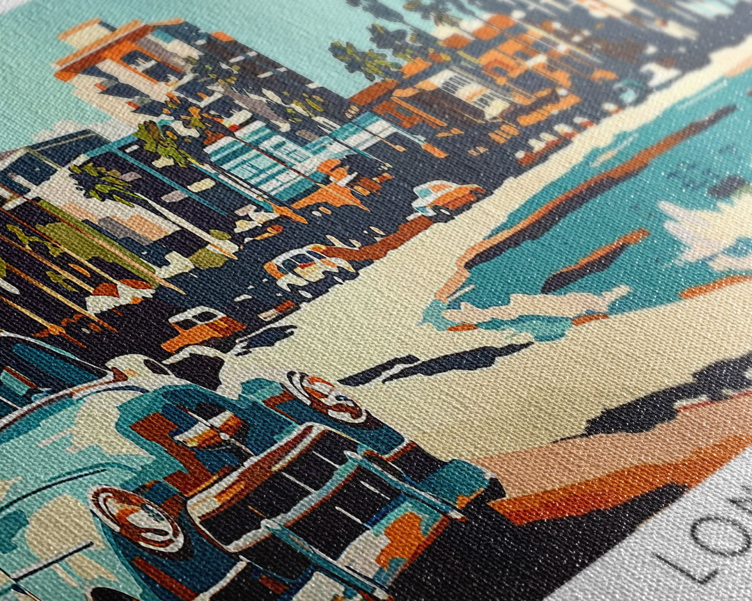 Long Beach California Panoramic Painting, Mid Century Modern Framed Canvas Print, Retro Pop Art Travel Poster, Living Room Wall Art, Home Decor, Vintage Style