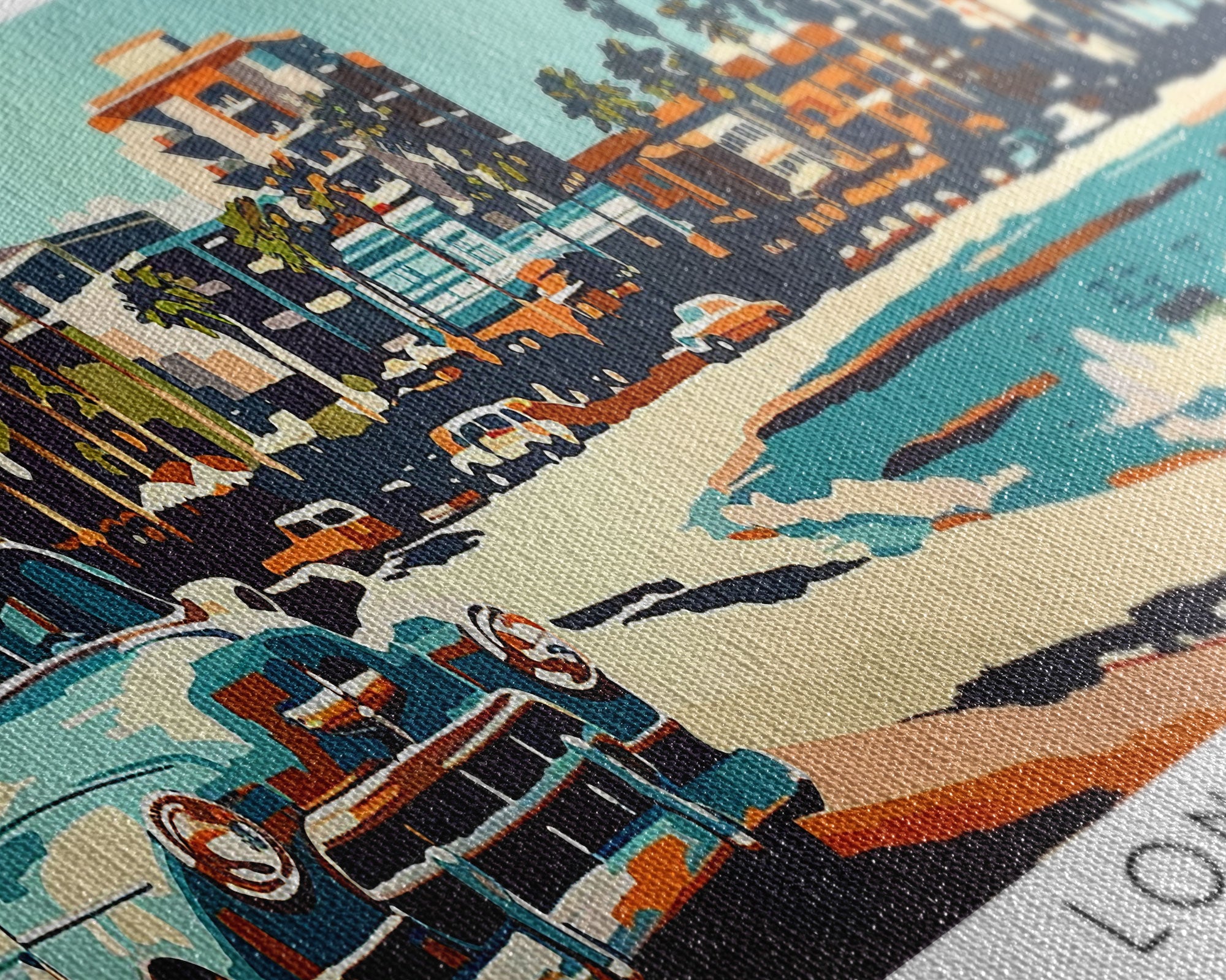 Long Beach California Panoramic Painting, Mid Century Modern Framed Canvas Print, Retro Pop Art Travel Poster, Living Room Wall Art, Home Decor, Vintage Style