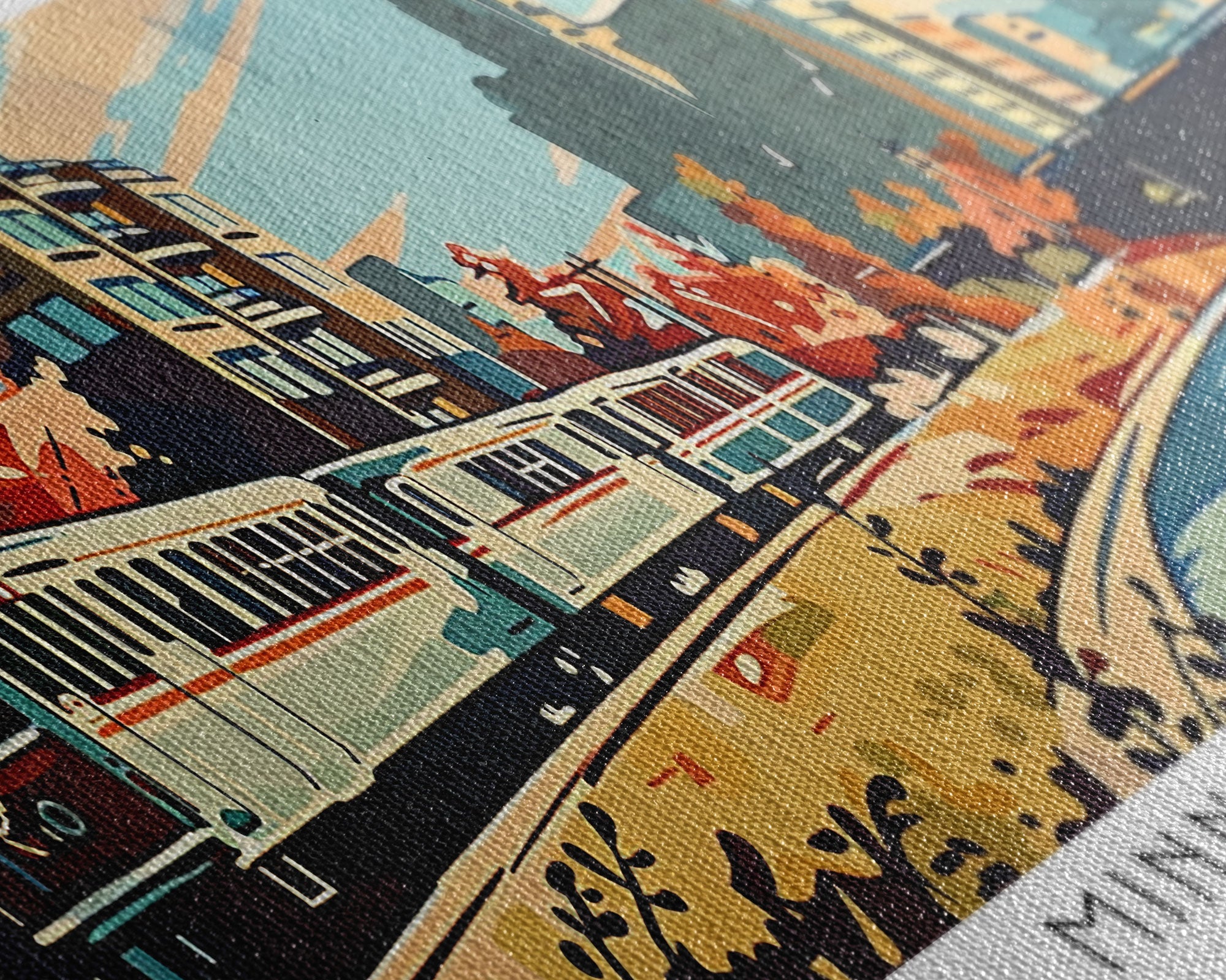 Minneapolis Minnesota Panoramic Painting, Mid Century Modern Framed Canvas Print, Retro Pop Art Travel Poster, Living Room Art, Home Decor, Office Wall Art, Vintage Style
