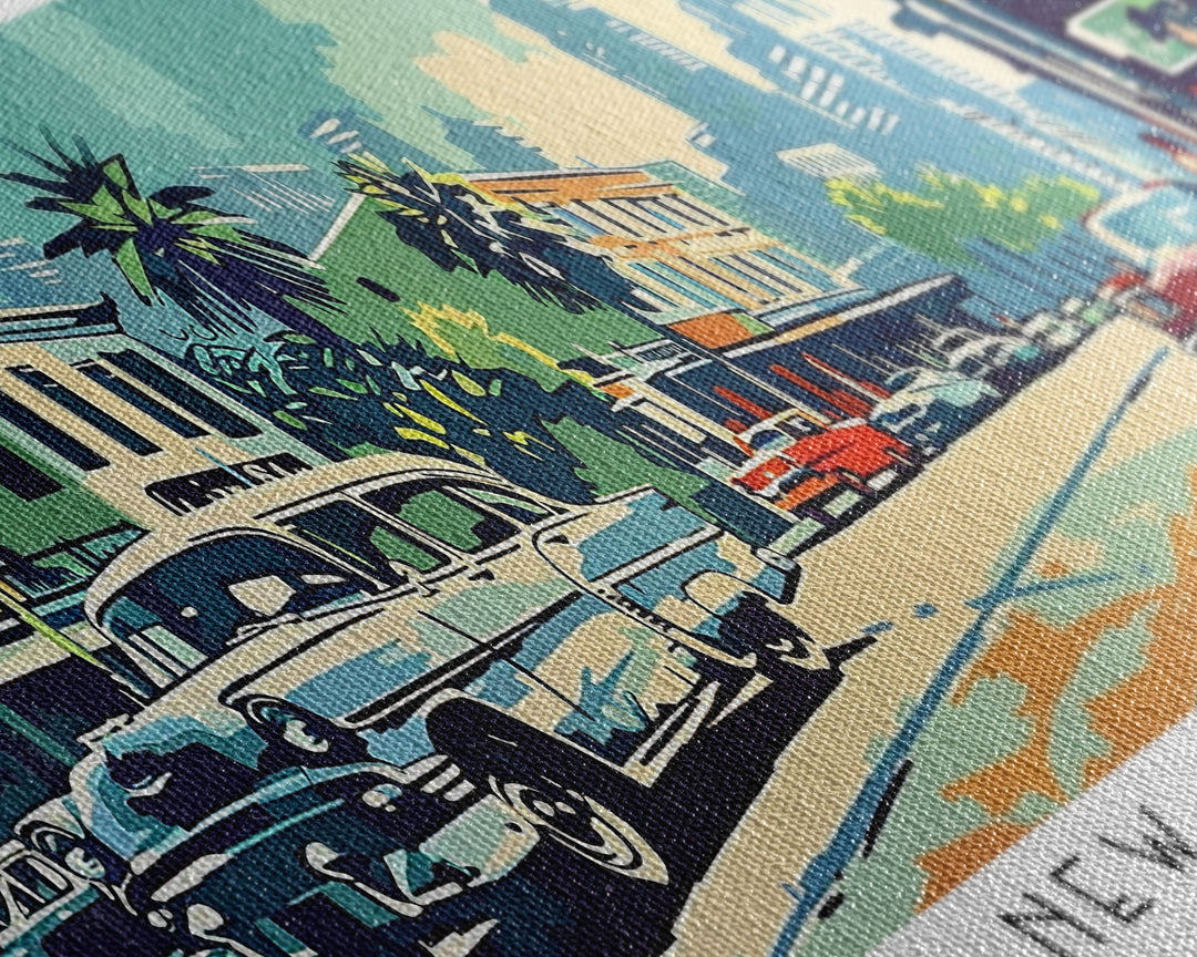 New Orleans Louisiana Panoramic Painting, Mid Century Modern Framed Canvas Print, Retro Pop Art Travel Poster, Living Room Art, Home Decor, Office Wall Art, Vintage Style