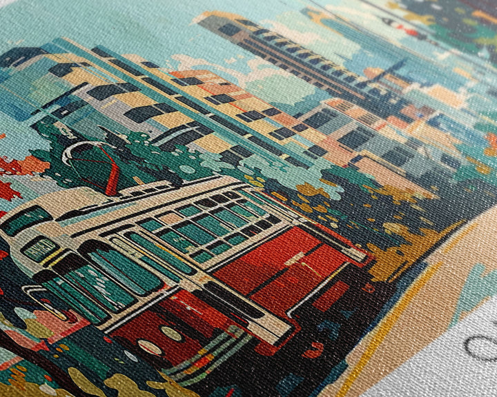 Oakland California Panoramic Painting, Mid Century Modern Framed Canvas Print, Retro Pop Art Travel Poster, Living Room Art, Home Decor, Office Wall Art, Vintage Style