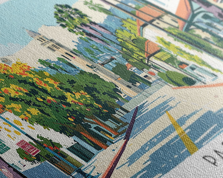 Pasadena California Panoramic Painting, Mid Century Modern Framed Canvas Print, Retro Pop Art Travel Poster, City Art, Office Wall Decor, Living Room Art