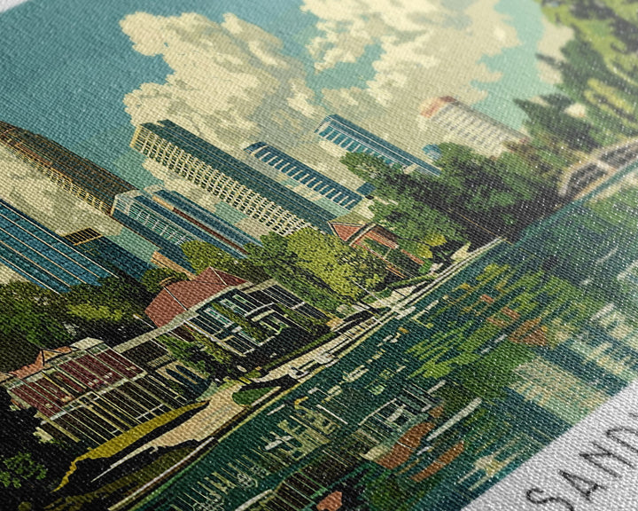 Sandy Springs Georgia Panoramic Painting, Mid Century Modern Framed Canvas Print, Retro Pop Art Travel Poster, City Art, Office Wall Decor, Living Room Art