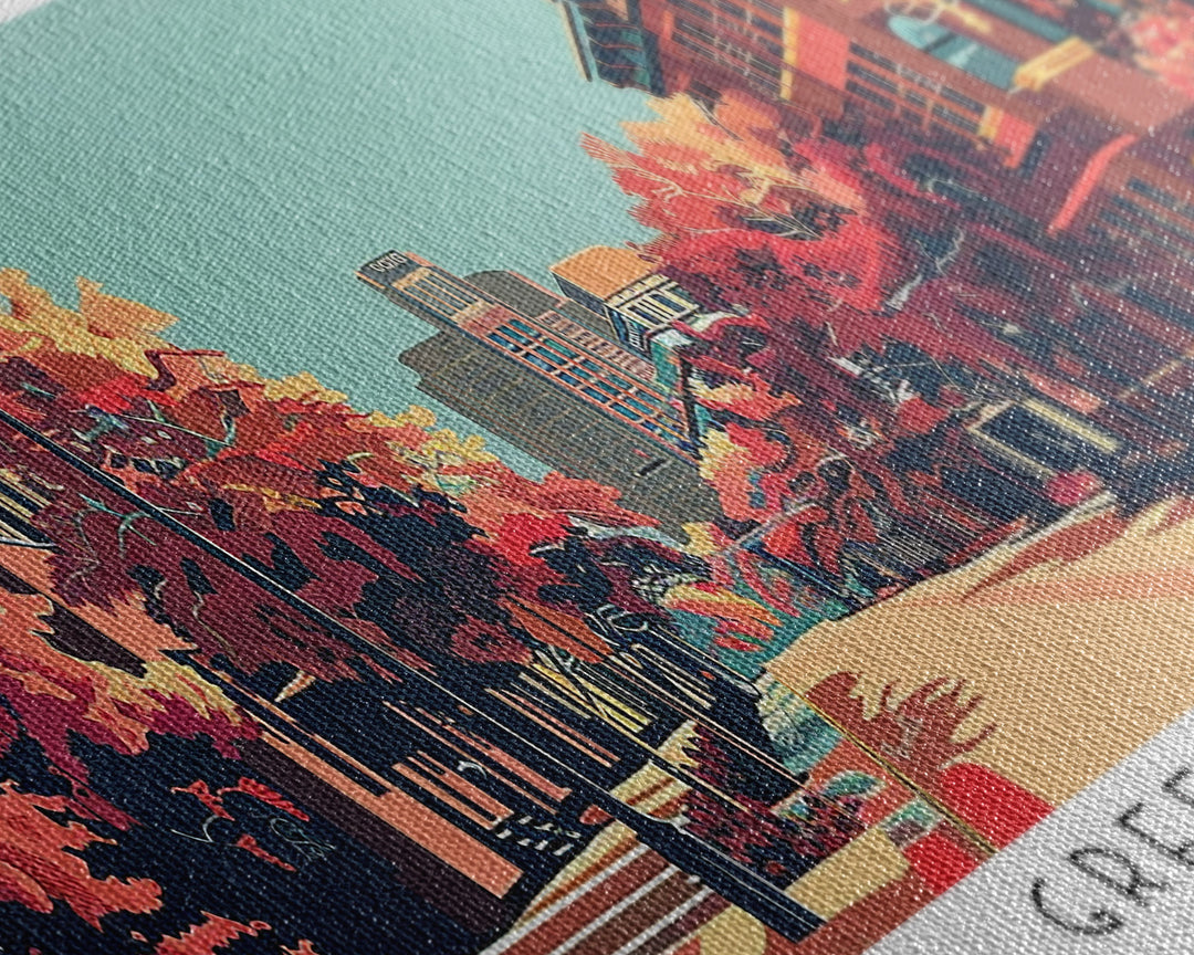 Greensboro North Carolina Panoramic Wall Art, Mid Century Modern Framed Canvas Print, Retro Pop Art Travel Poster, City Art, Living Room Decor, Home Office Decor