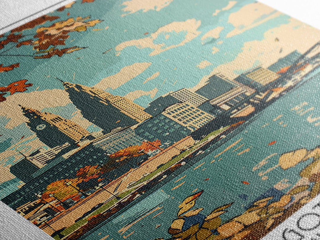 Cleveland Ohio Travel Poster, Framed Canvas Print, City Travel Poster, Vintage City Poster, Mid Century Wall Art, Retro Travel Print