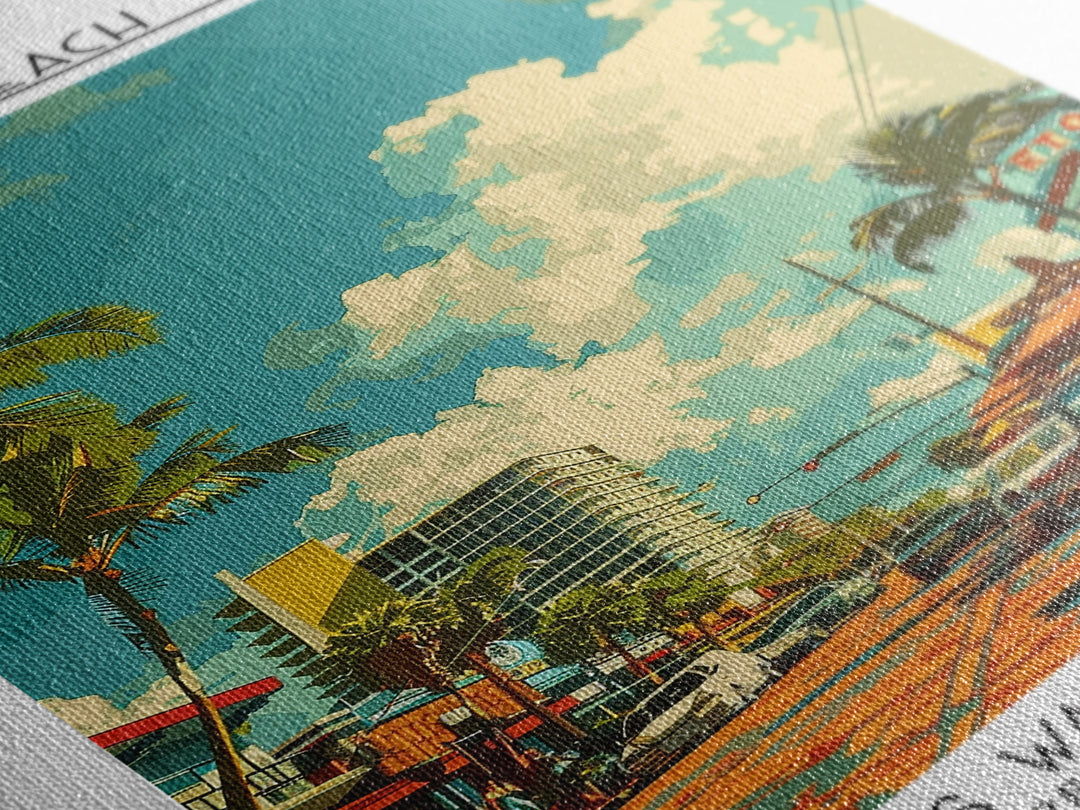Pompano Beach Travel Poster, Framed Canvas Print, Travel Wall Art, City Wall Art, Vintage Poster, Vintage Travel Art, Travel Posters