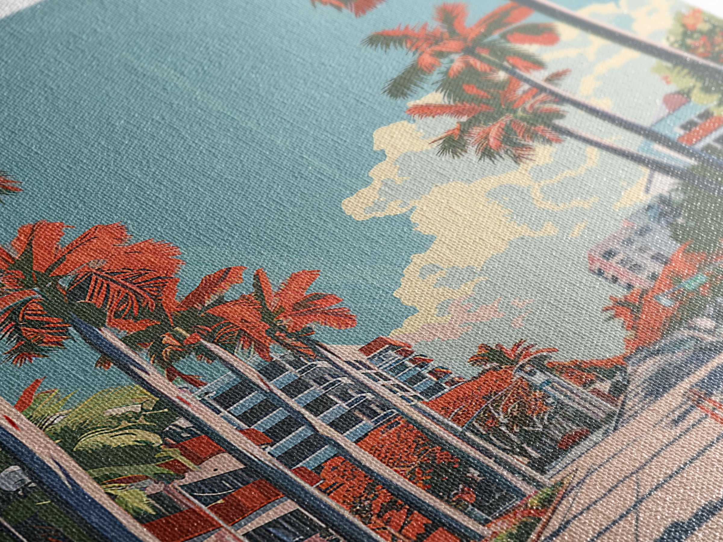 Miami Gardens Travel Poster, Framed Canvas Print, Vintage Travel Print, City Wall Art, Vintage Poster, Wanderlust Gift, Travel Print