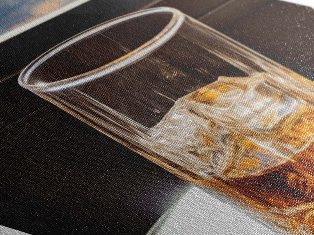 Golden Hour Whiskey – Diamond Shaped Canvas Art Print Dramatic Window Bar Decor, Modern Whiskey Glass Wall Art, Sophisticated Drink Vibe