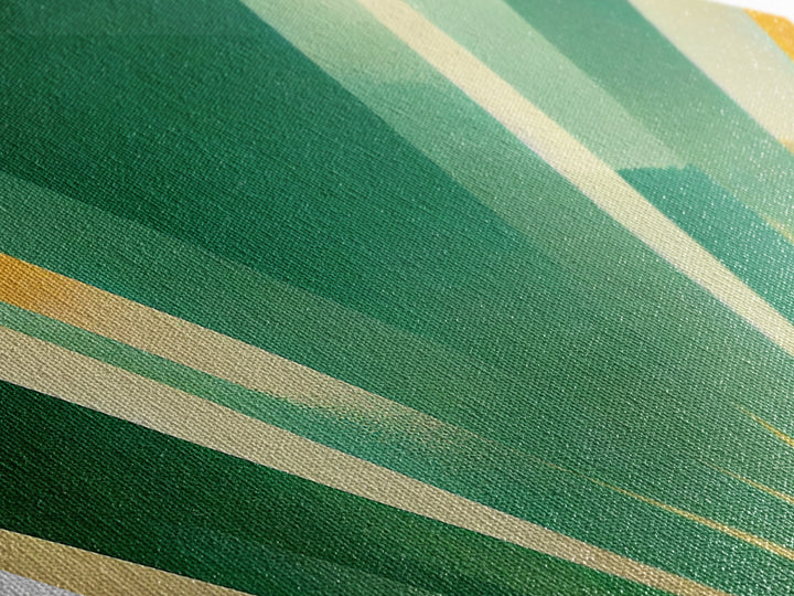 Greenburst Radiance – Diamond Shaped Retro Sunbeam Abstract Canvas Embossed Print, Mid Century Modern Art, Minimal Geometric Wall Decor
