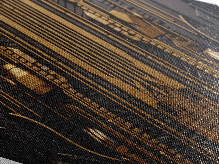 Cyber Gold Machine – Diamond Shaped Canvas Embossed Print Futuristic Wall Art, Sci-Fi Circuit Board Decor, Tech Industrial Steampunk Vibe