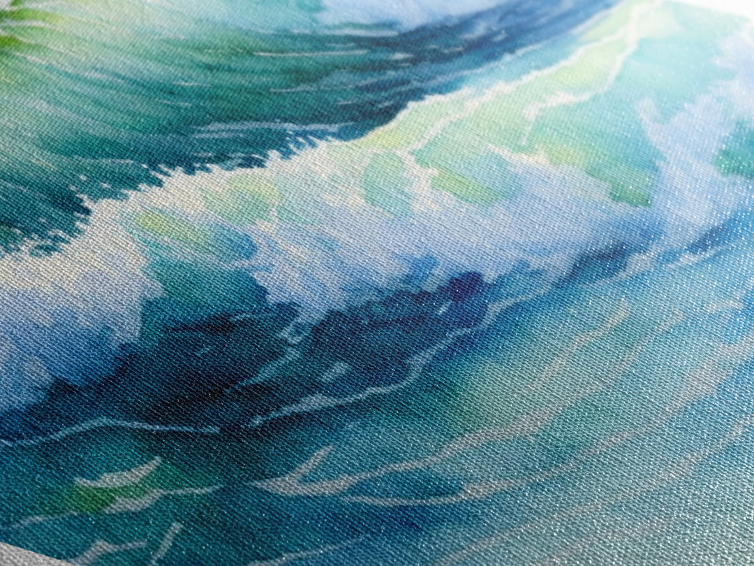Ocean Wave Surge Diamond Shaped Canvas Textured Print, Coastal Watercolor Seascape Wall Art, Blue Wave Nature Art Gift