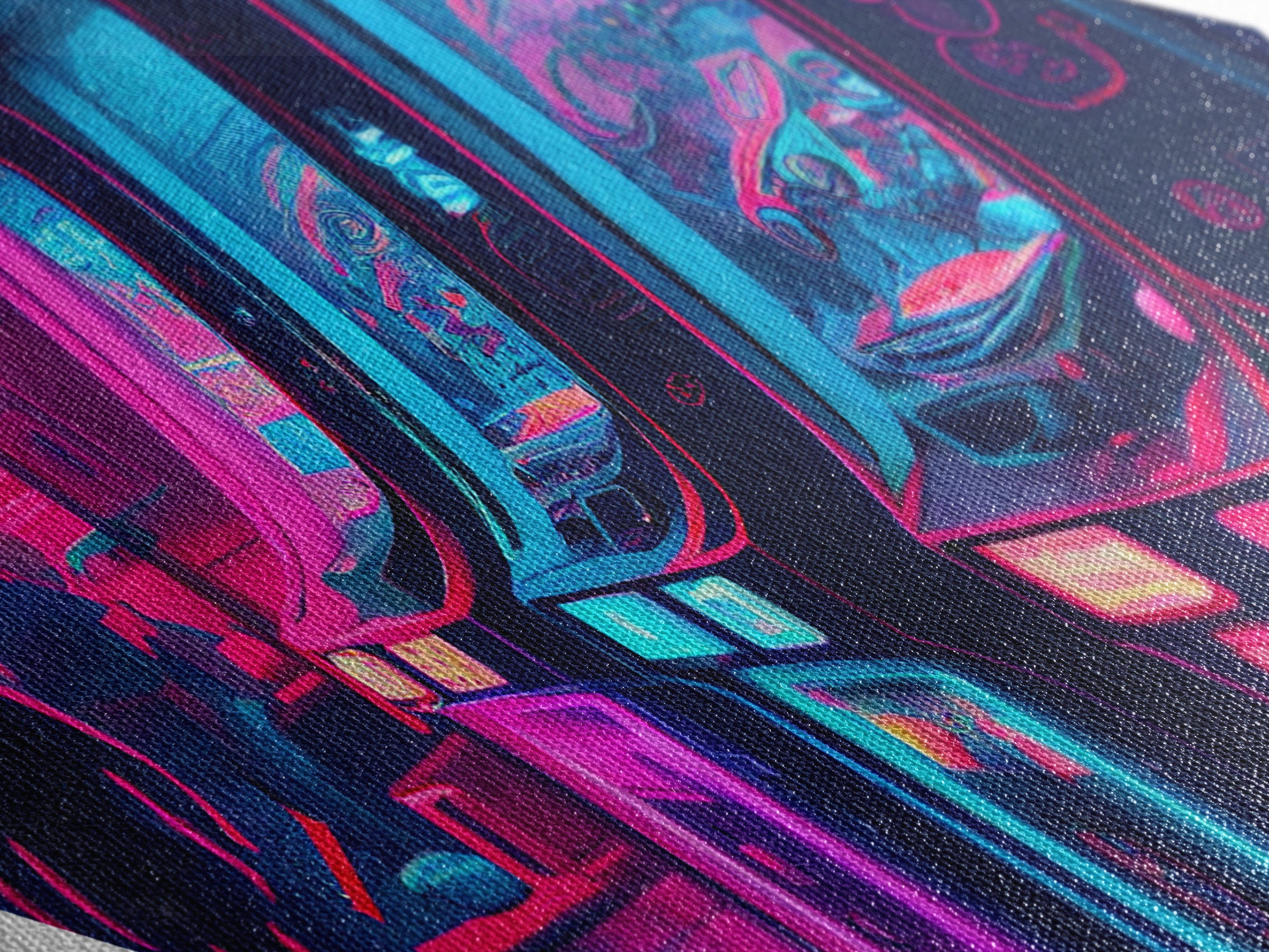 Neon Arcade Lights Diamond Shaped Canvas Textured Print, Retro Gaming Room Wall Art, Vaporwave Decor Gamer Gift Print