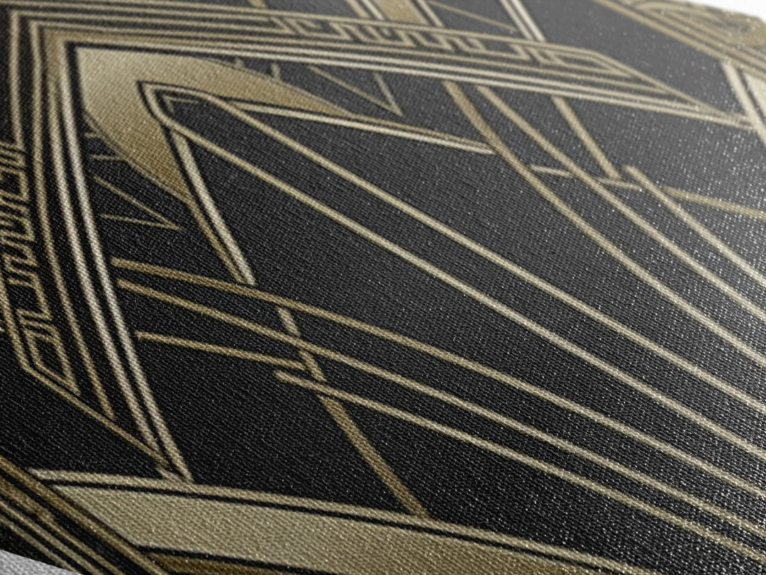 Deco Luxe Geometry – Diamond Shaped Canvas Embossed Print in black gold palette, glamorous geometric luxury art deco wall decor accent piece