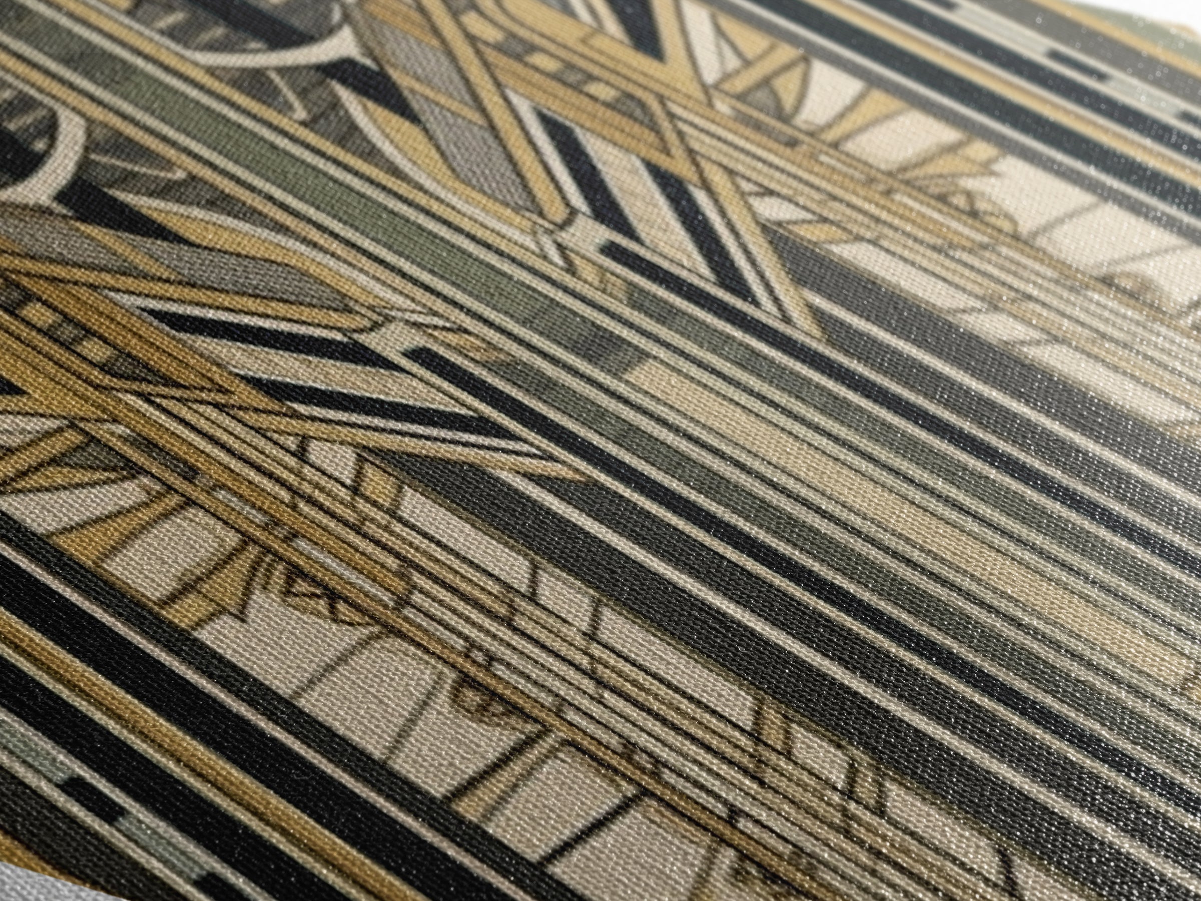 Empire Art Deco – Diamond Shaped Canvas Textured Print with golden structural symmetry, skyscraper inspired vertical abstract vintage glam