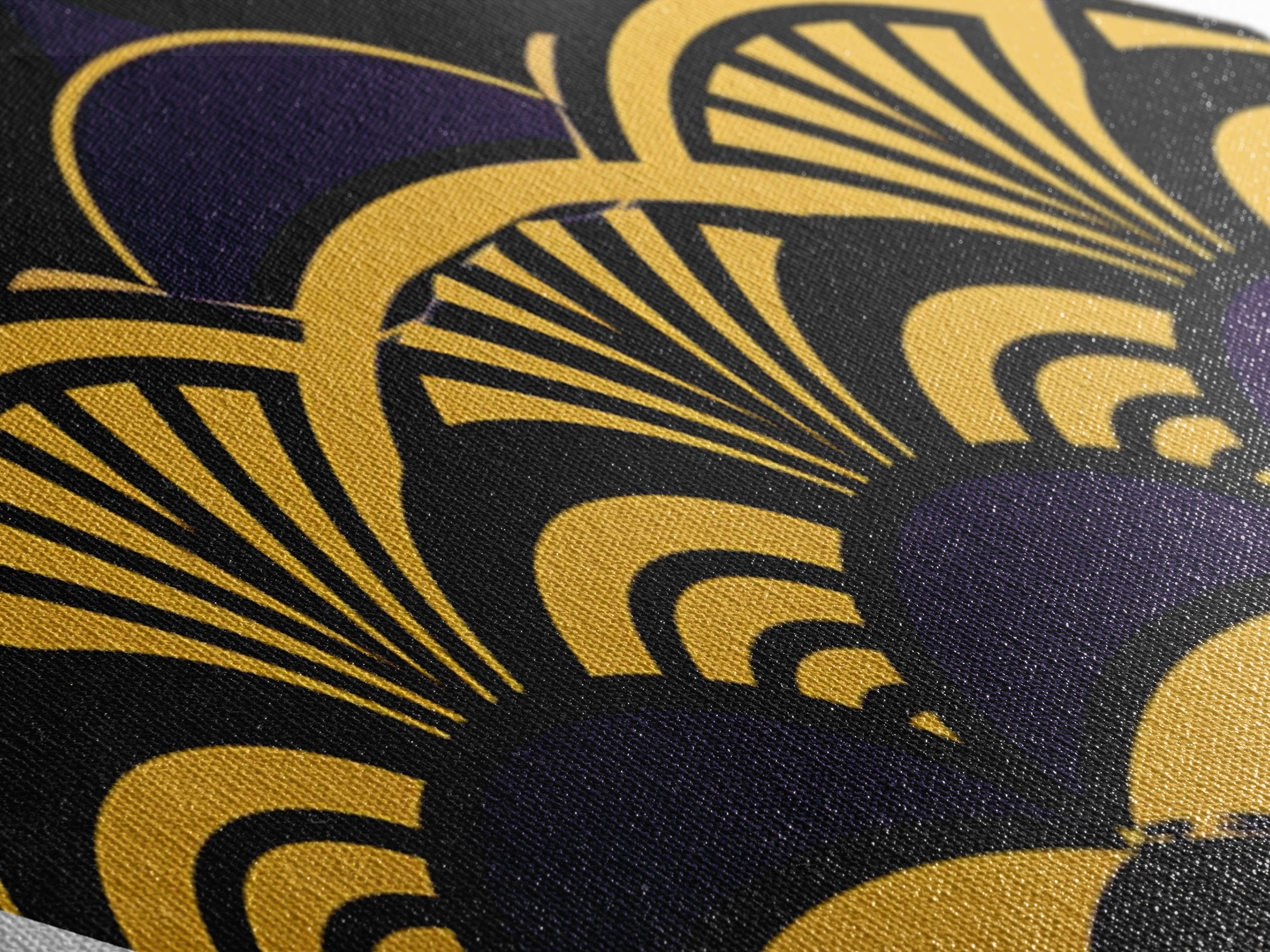 Jazz Nouveau Fanburst – Diamond Shaped Canvas Art Print with bold purple yellow scallops, roaring twenties vintage Gatsby fan pattern design