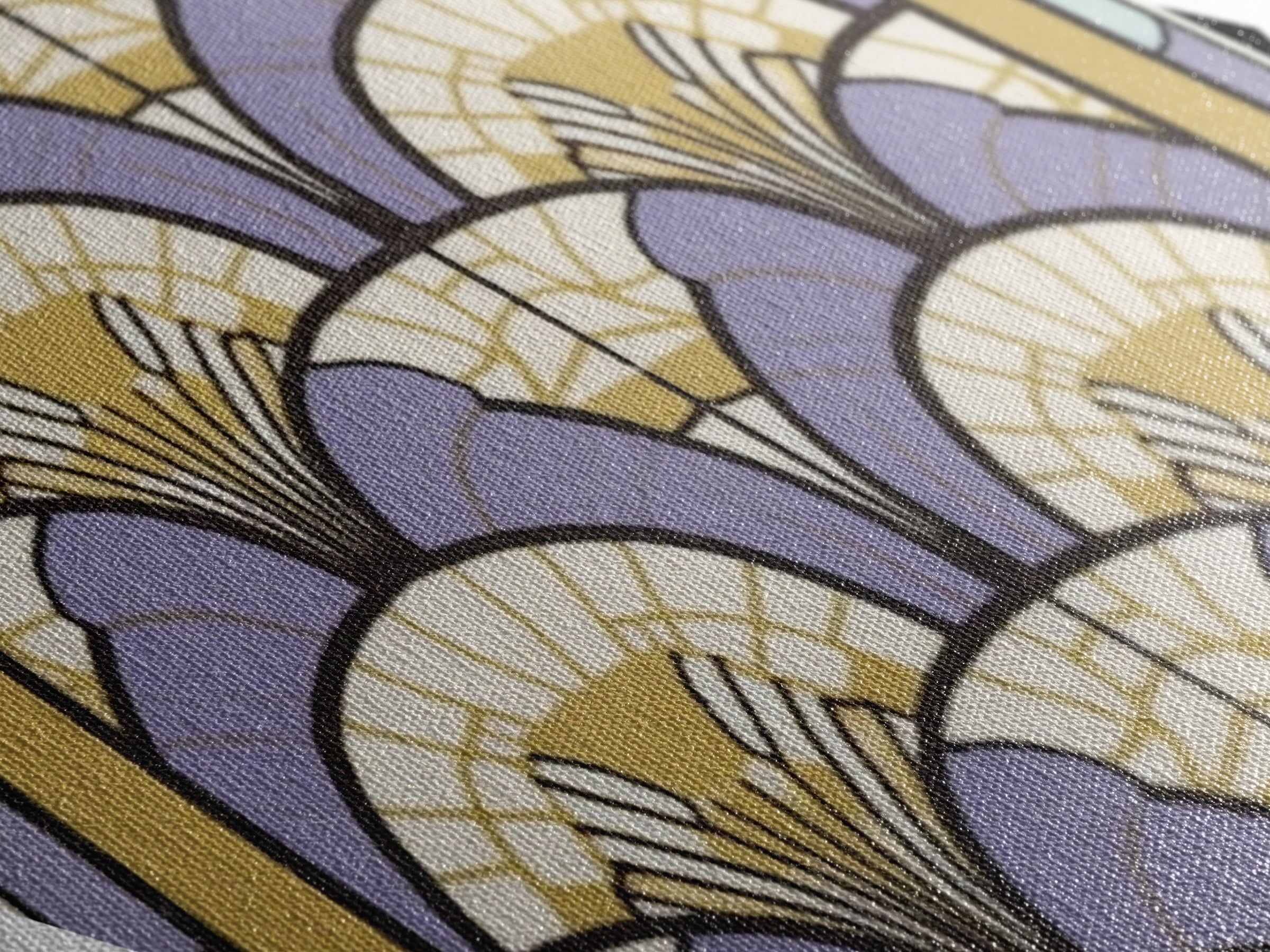 Lavender Deco Layers Diamond Shaped Canvas Textured Print, Art Nouveau Fan Motif, Pastel Pattern Geometric Wall Accent