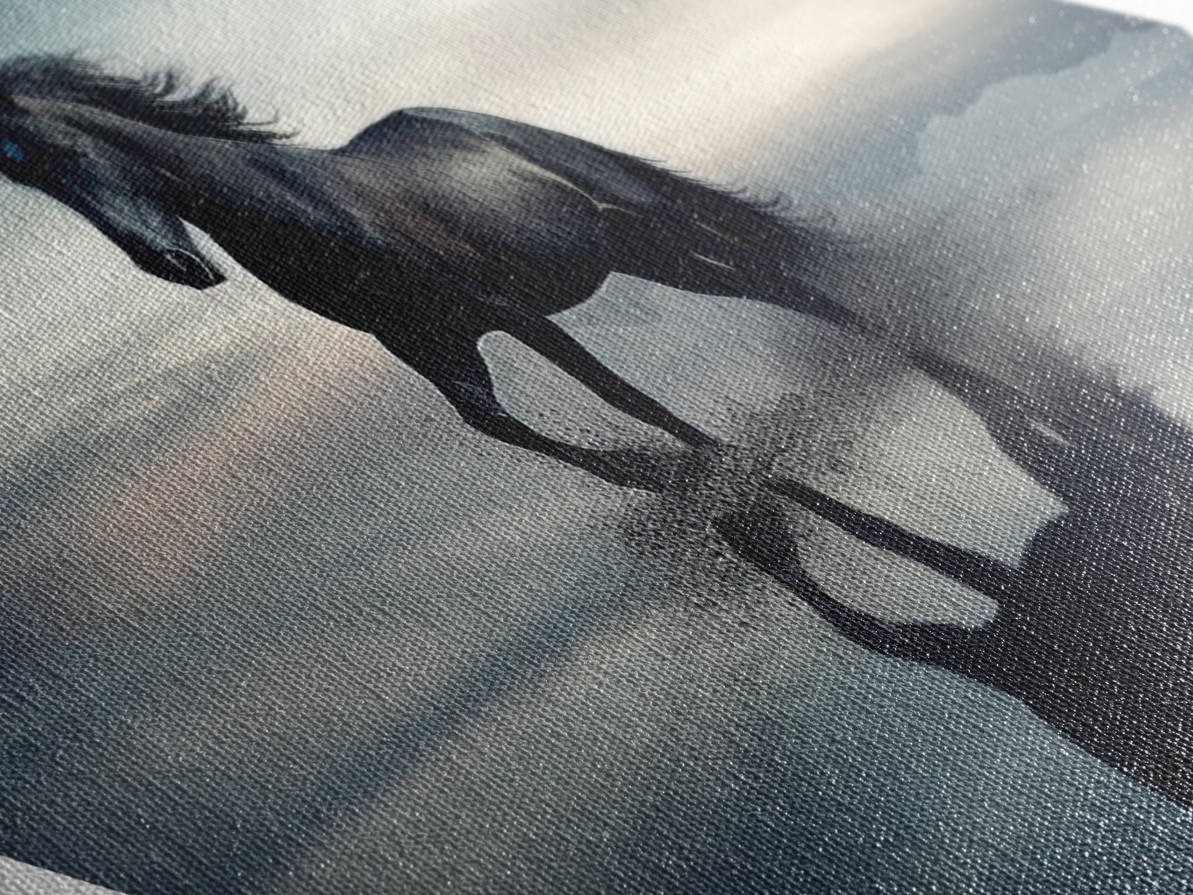 Midnight Stallion Run Diamond Shaped Canvas Textured Print, Majestic Black Horse Fine Art, Equine Spirit Desert Reflection