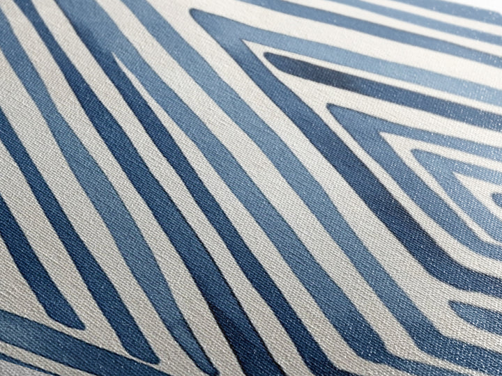 Ocean Maze Lines Diamond Shaped Blue Abstract Minimalist Canvas Embossed Print Modern Wall Decor Contemporary Geometric Accent