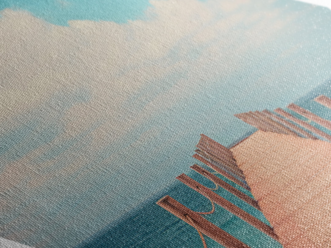Serene Ocean Pier – Canvas Embossed Print Tranquil Coastal Diamond Art, Minimalist Seascape, Beach Walk Decor, Nautical Sky Wall Art