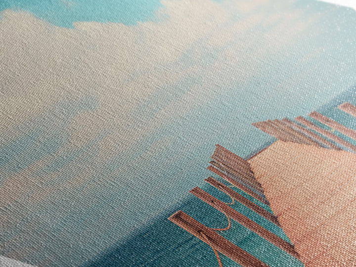 Serene Ocean Pier – Canvas Embossed Print Tranquil Coastal Diamond Art, Minimalist Seascape, Beach Walk Decor, Nautical Sky Wall Art