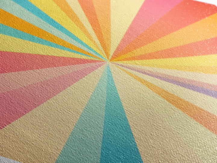 Prism Spectrum Starburst – Diamond Shaped Canvas Textured Print, retro geometric pattern artwork, modern bright pop wall home decoration