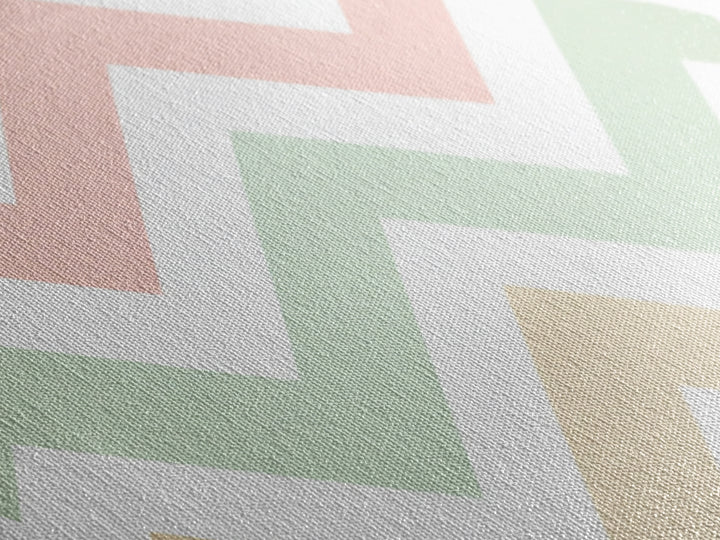 Chevron Candy Pop Diamond Shaped Canvas Embossed Print with light pastel rainbow zigzag stripes modern baby room art soft neutral wall pattern