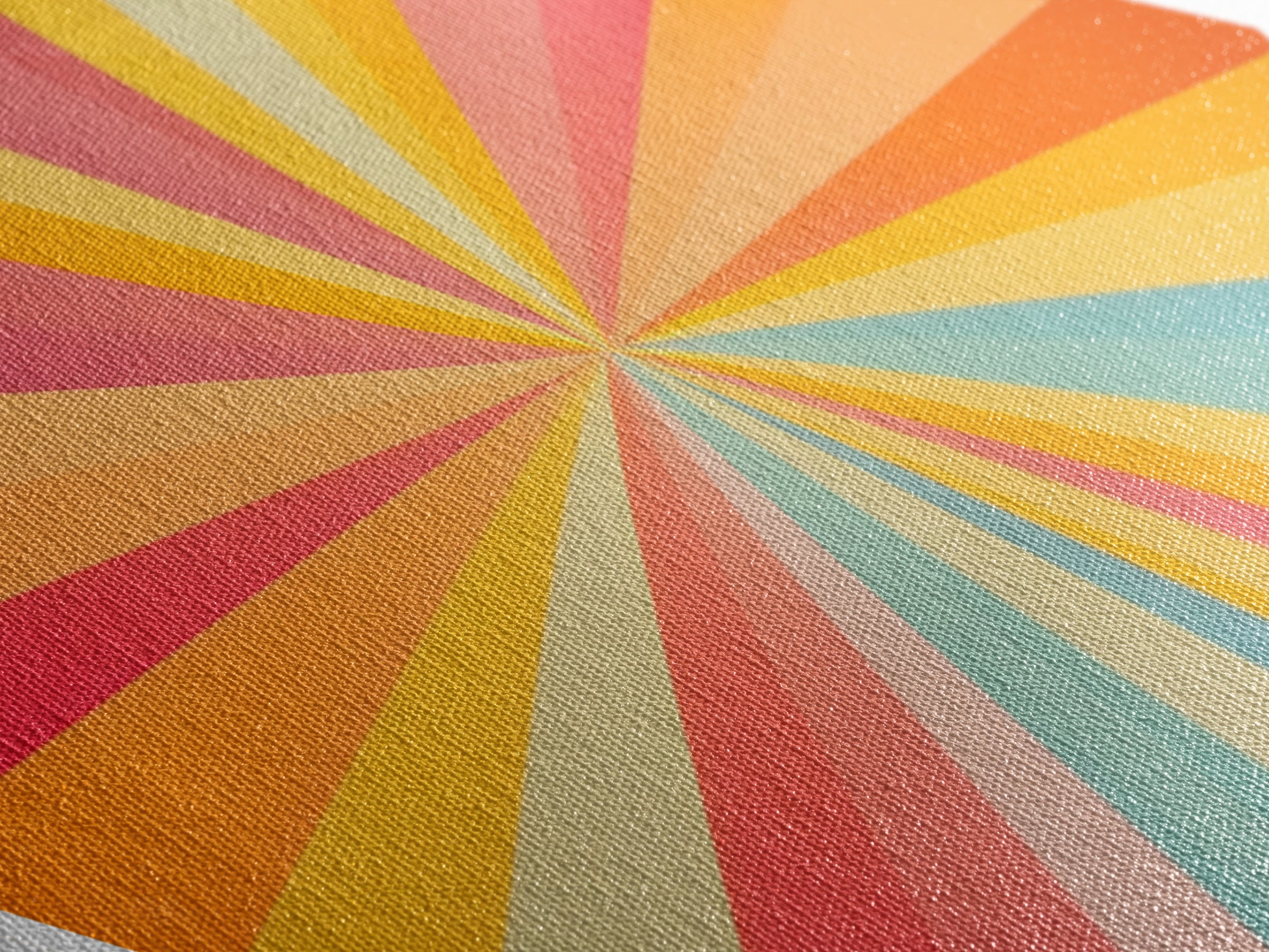 Radiant Retro Burst Diamond Shaped Canvas Art Print with sunshine ray design vivid rainbow starburst midcentury modern energy abstract wall decor