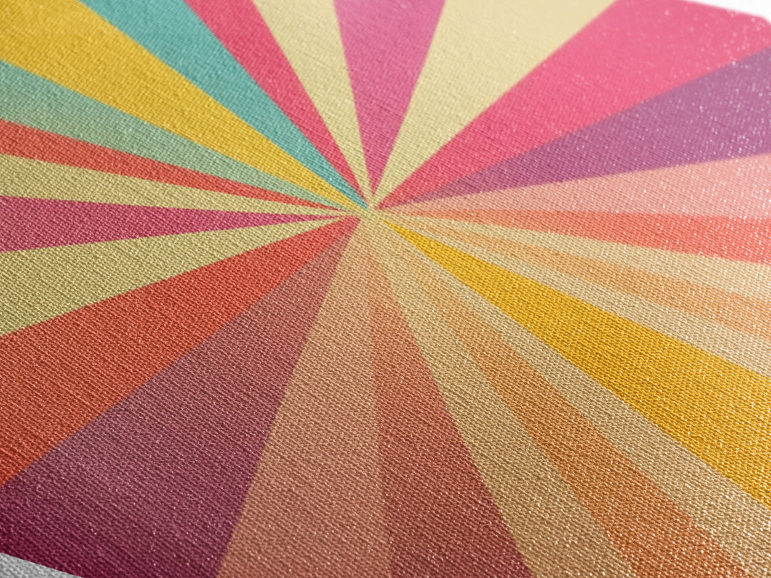 Sunshine Spectrum Pop Diamond Shaped Canvas Embossed Print with bold pastel starburst explosion midcentury vibes colorful retro geometric wall art