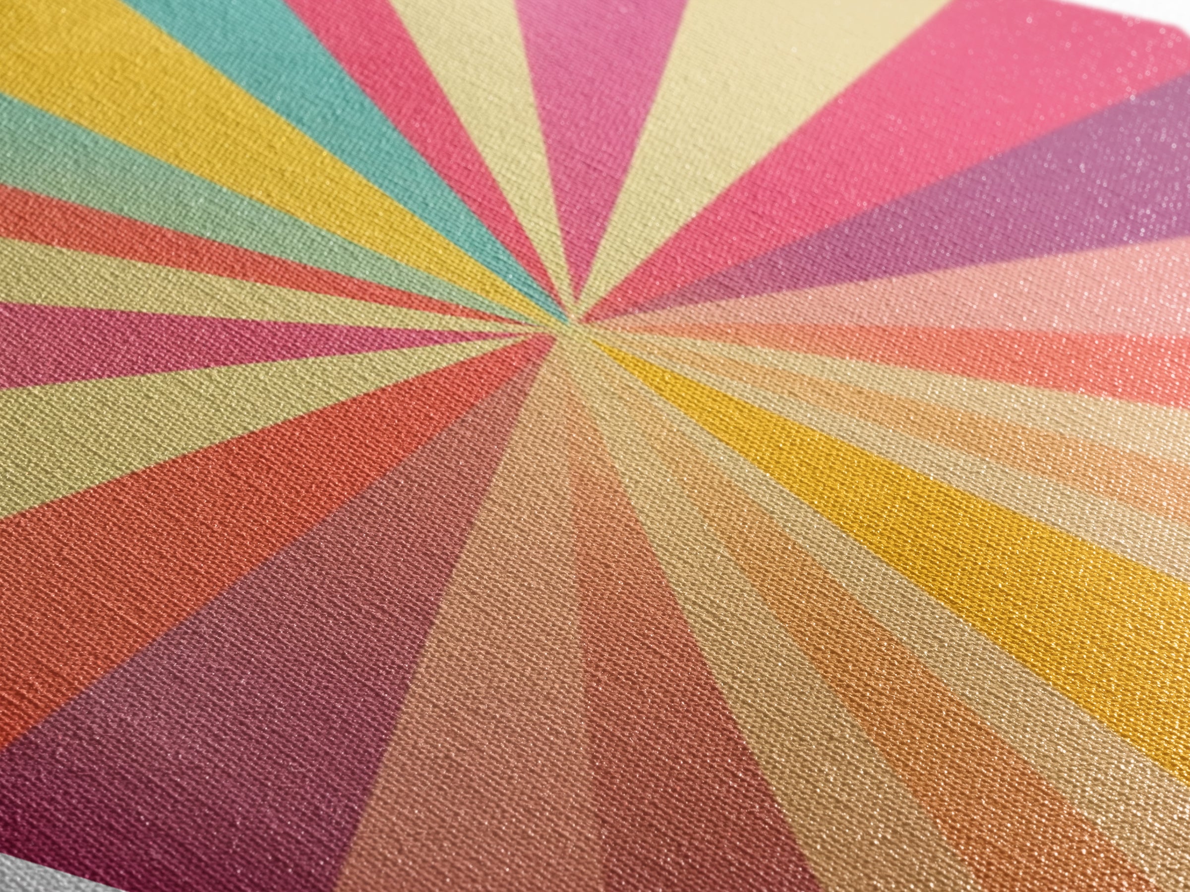 Sunshine Spectrum Pop Diamond Shaped Canvas Embossed Print with bold pastel starburst explosion midcentury vibes colorful retro geometric wall art