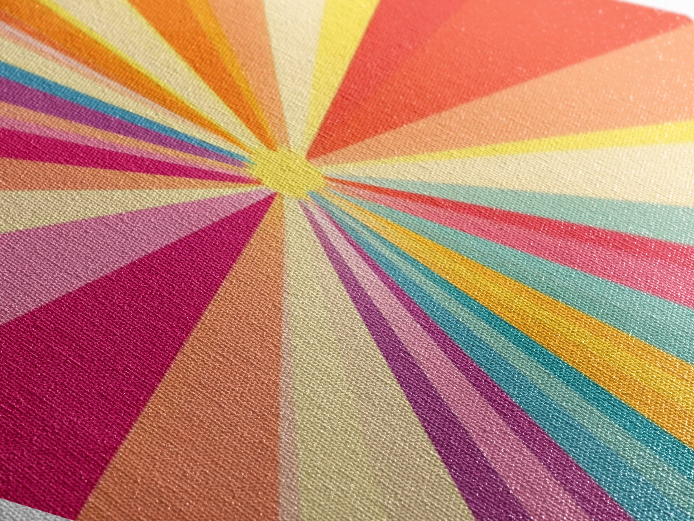 Sunshine Rays — Diamond Shaped Canvas Art Print modern sunbeam explosion piece ideal kids room decor vibrant wall accent rainbow palette