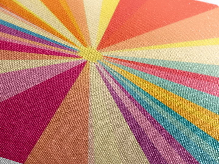 Sunshine Rays — Diamond Shaped Canvas Art Print modern sunbeam explosion piece ideal kids room decor vibrant wall accent rainbow palette