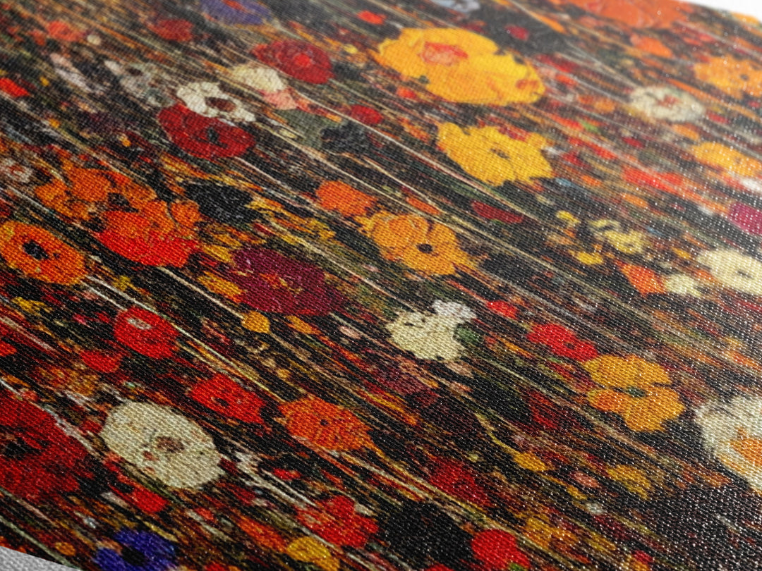Autumn Garden — Diamond Shaped Canvas Textured Print adds farmhouse style to dining room or foyer featuring impasto wildflower bouquet hues