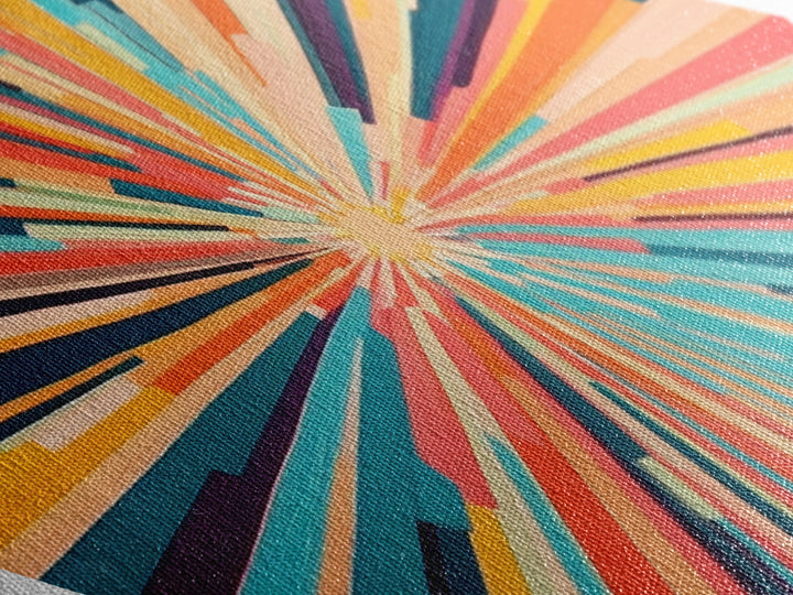 Radiant Spectrum Burst Diamond Shaped Canvas Textured Print, Mid-Century Modern Wall Decor, Abstract Geometric Art Explosion