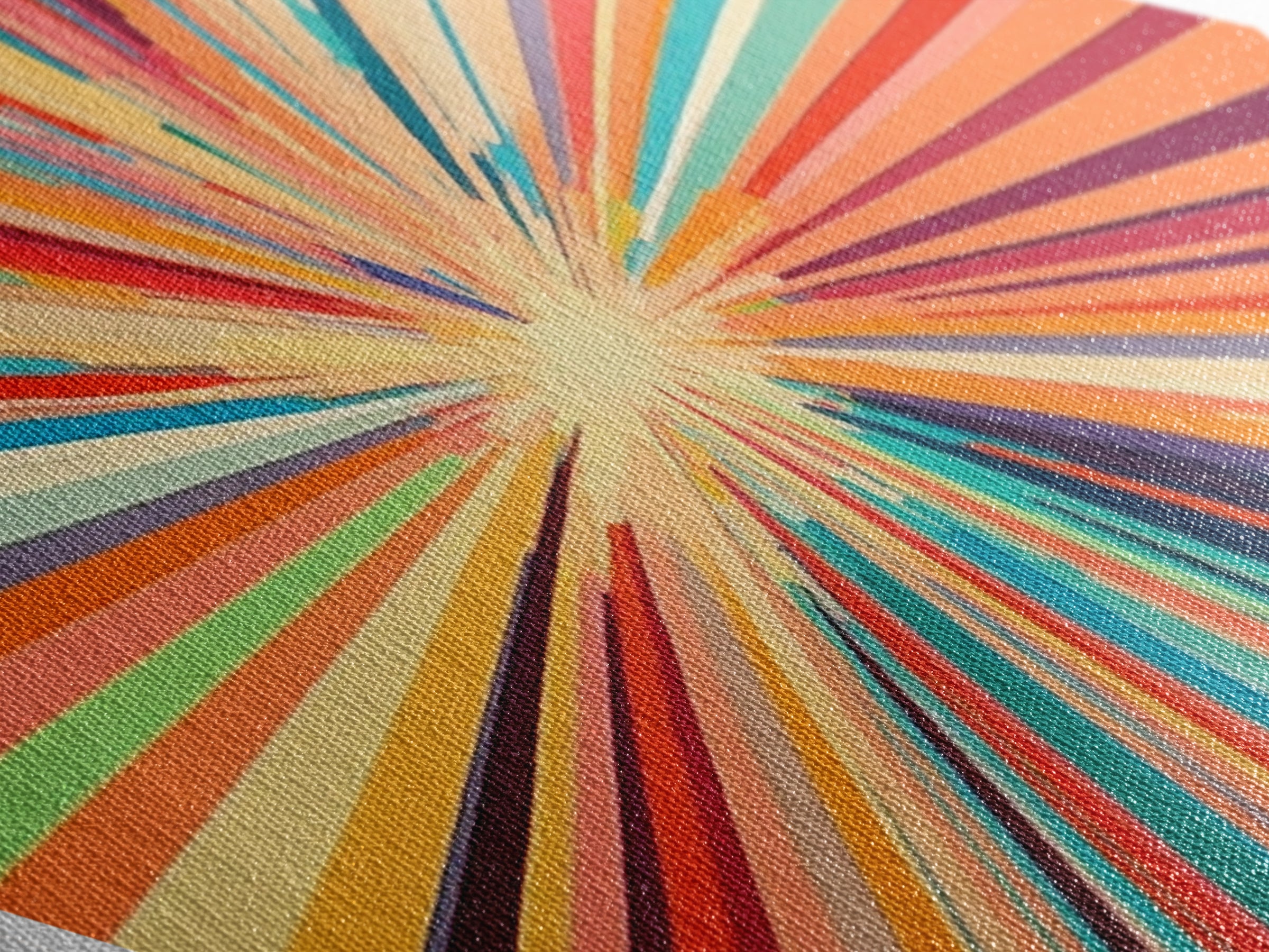 Vibrant Starburst Fusion Diamond Shaped Canvas Textured Print, Colorful Abstract Wall Art, Modern Energy Pop Home Accent