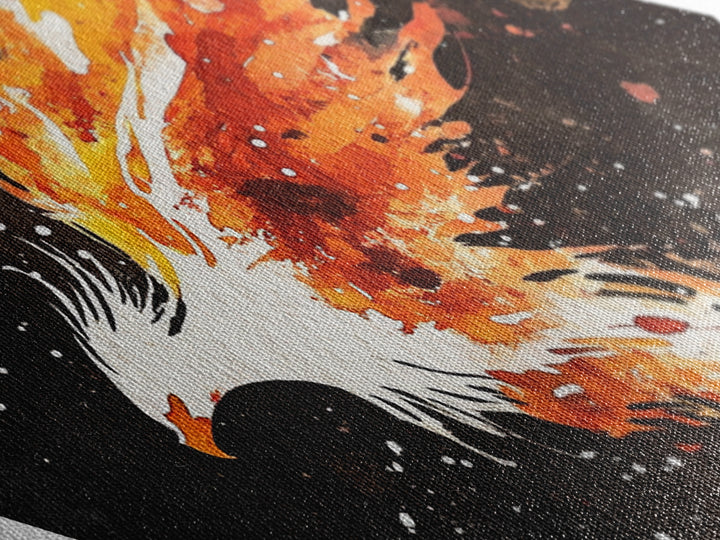 Firebird Soaring Burst Diamond Shaped Canvas Art Print, Fiery Phoenix Painting, Mystical Wall Decor in Black and Orange