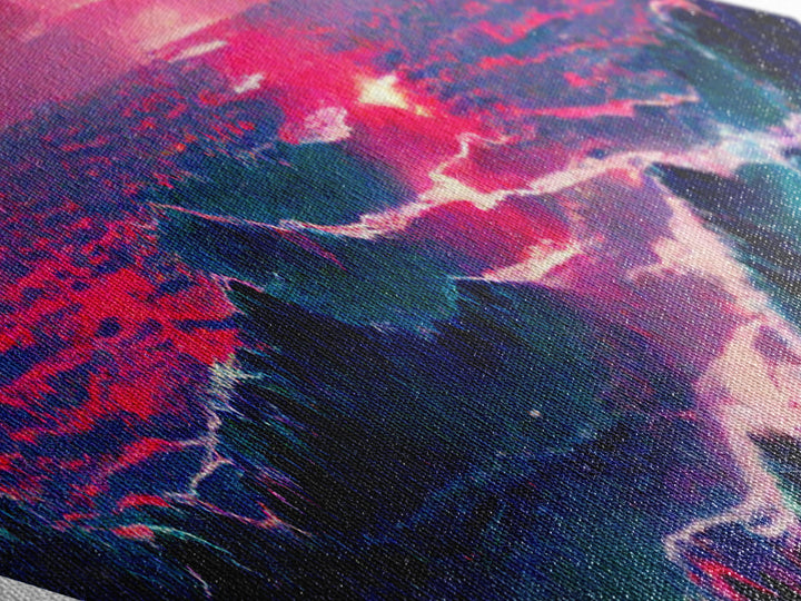 Crimson Horizon Sunset Diamond Shaped Ocean Landscape Canvas Embossed Print Coastal Red Waves Modern Nautical Wall Art Home Decor