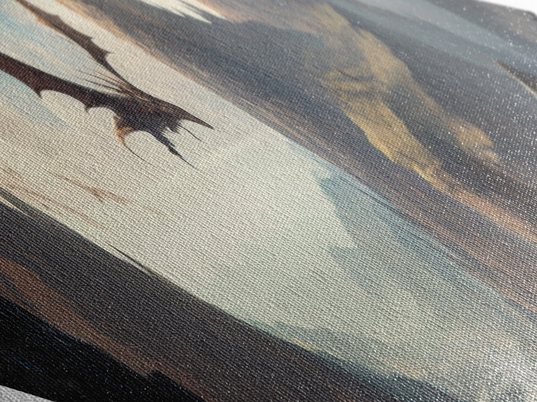 Skyblade Realms – Diamond Shaped Flying Dragon Kingdom Canvas Art Print with fantasy mountain range, medieval cliffs, and cinematic style