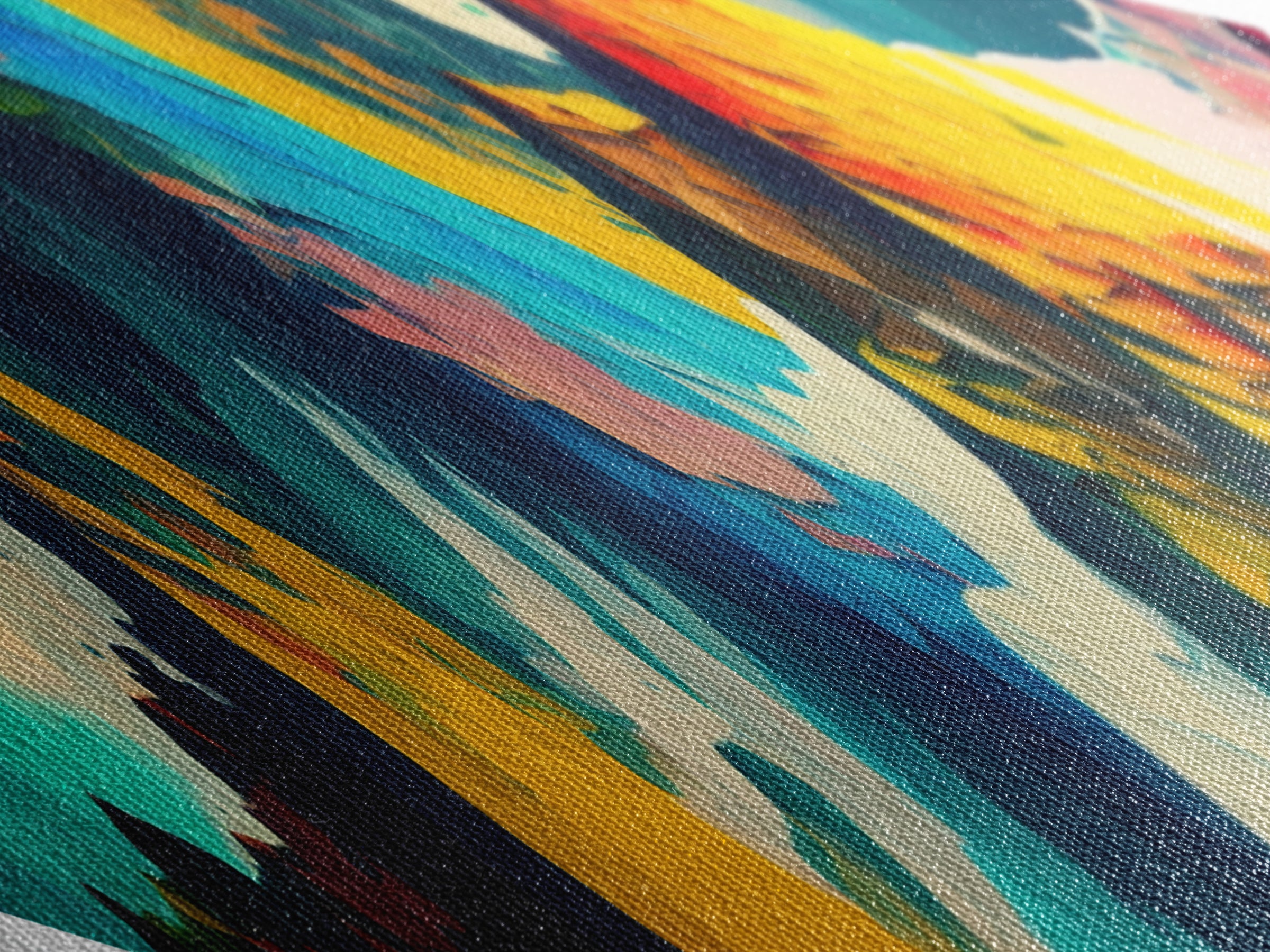Crystalline Alps – Diamond Shaped Abstract Rainbow Peaks Canvas Textured Print with polygonal mountain terrain, bold geometric strokes